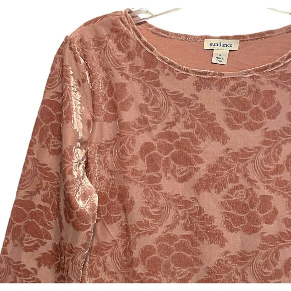 Sundance Delicate Senses Top Womens Small Pink Floral Velvet Burnout Bohemian - Picture 3 of 9